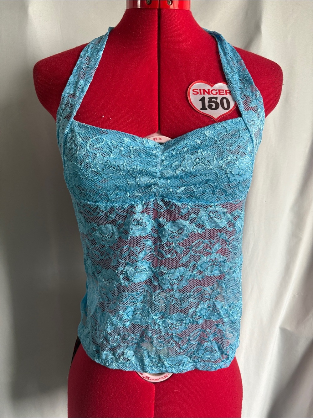 Lace Halter Crop Top - Blue